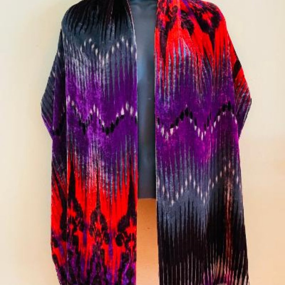 Vintage Etro Milan Silk and Velvet Wrap/Scarf Vibrant Multicolors